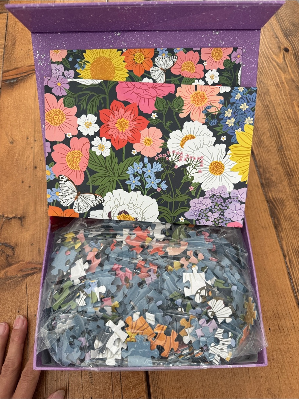 villager Floral Puzzle with Purple Frame and Multicolor Blooms - Picture 2 of 3